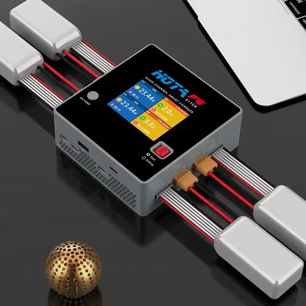 HOTA F6 QUAD-CHANNEL Smart Charger DC1000W 4×15A Balance Charger Discharger 45W Type-C for LiPo Li-ion NiMH RC Drone