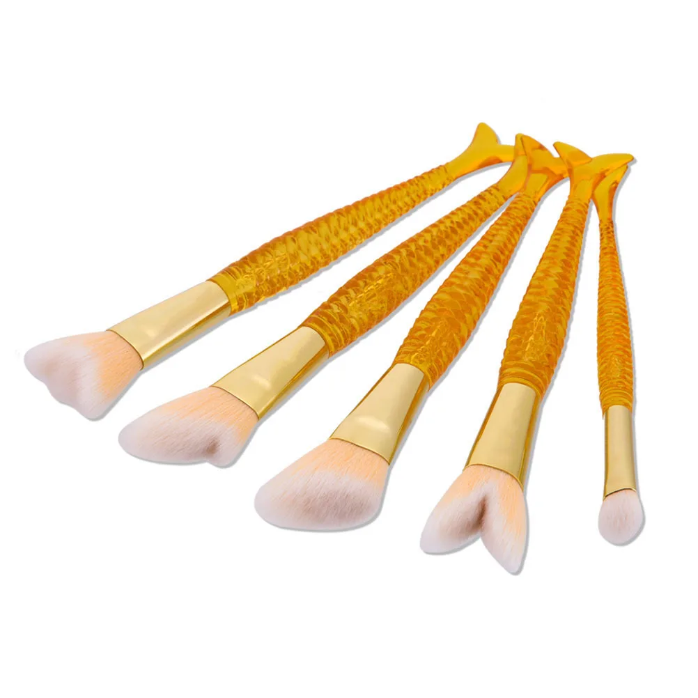 

5Pcs Mermaid Shape Makeup Brush Set Soft Hair Brushes for Eyebrows Eyeslashes Cheeks Foundation Professional Daily Use