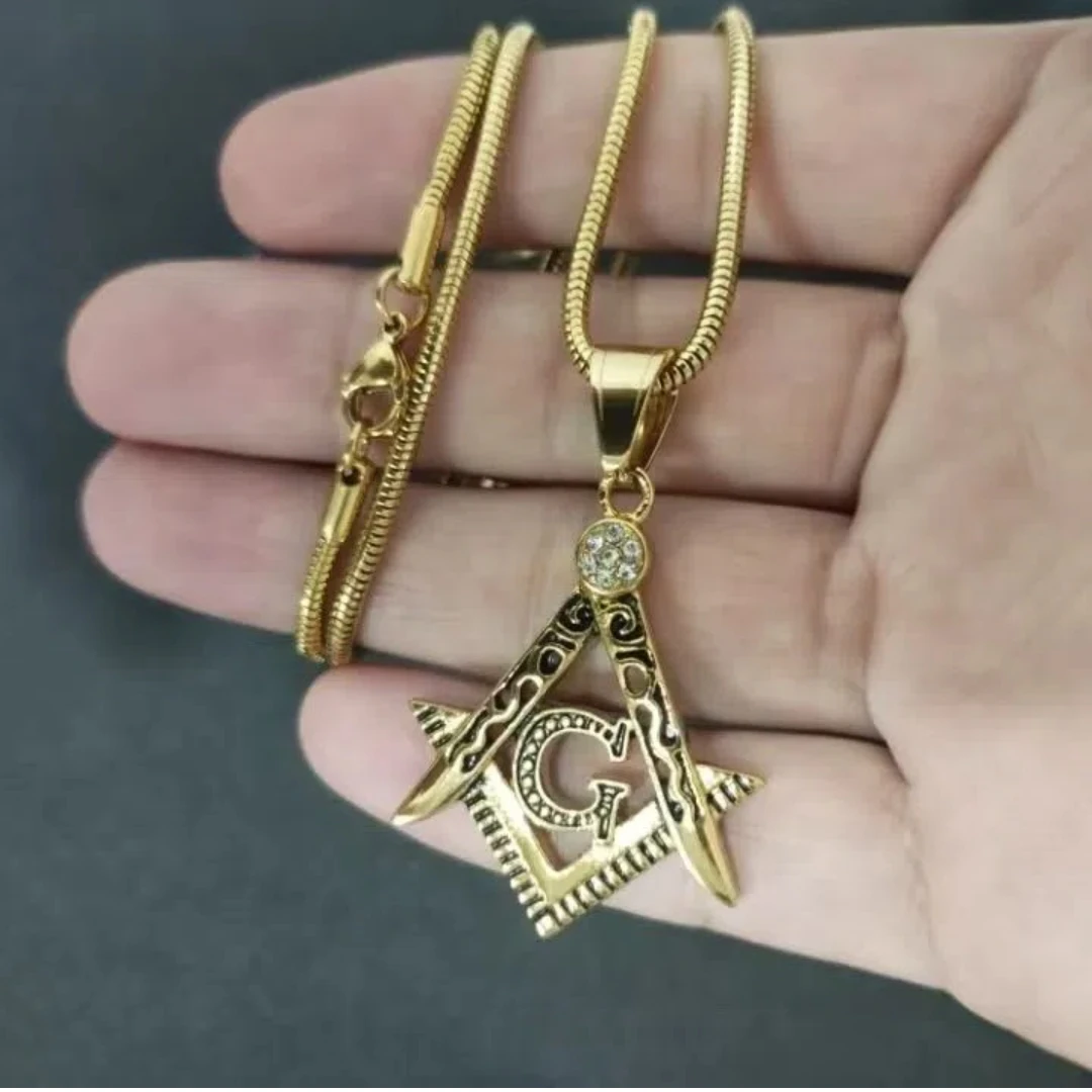 Freimaurer-Halsketten, Anhänger, goldfarben, silberfarben, 316L-Edelstahl, runde Schlangenkette für Damen/Herren, Freimaurer-Symbol-Schmuck