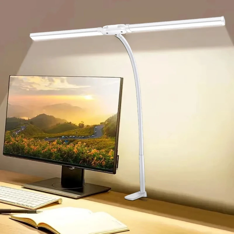 

LED Desk Lamp Double/Single Head Architect Desk Lamps Office Eye-Caring Desk Light Stepless Dimmable Adjustable Gooseneck Lamp