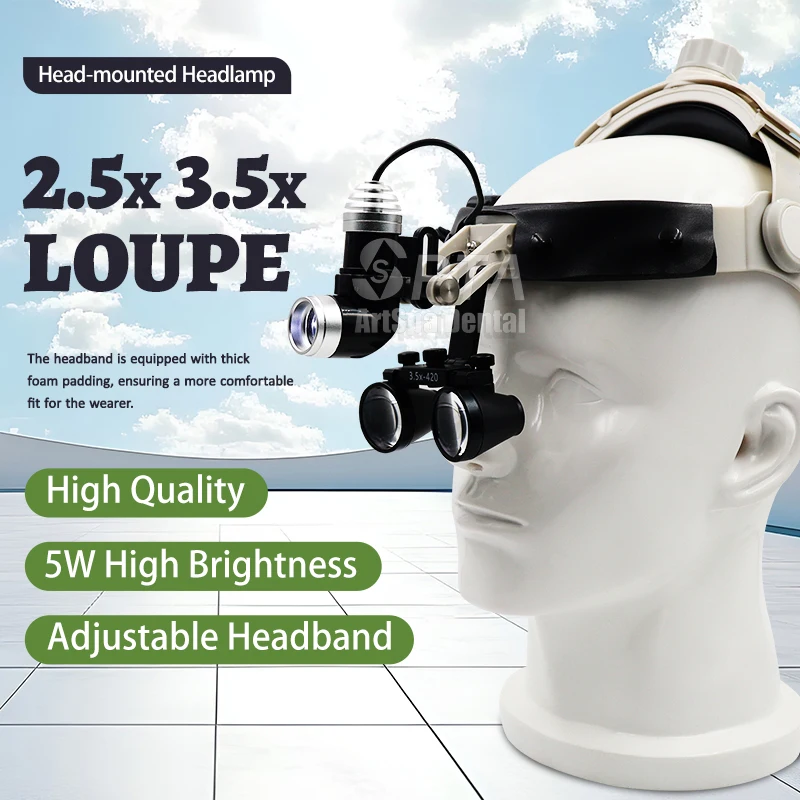 

Comfortable Type High Quality Upgraded Dental Medical Loupes 5W Light With 3.5 Or 2.5 Headlight Light Power With Adjustable Lamp