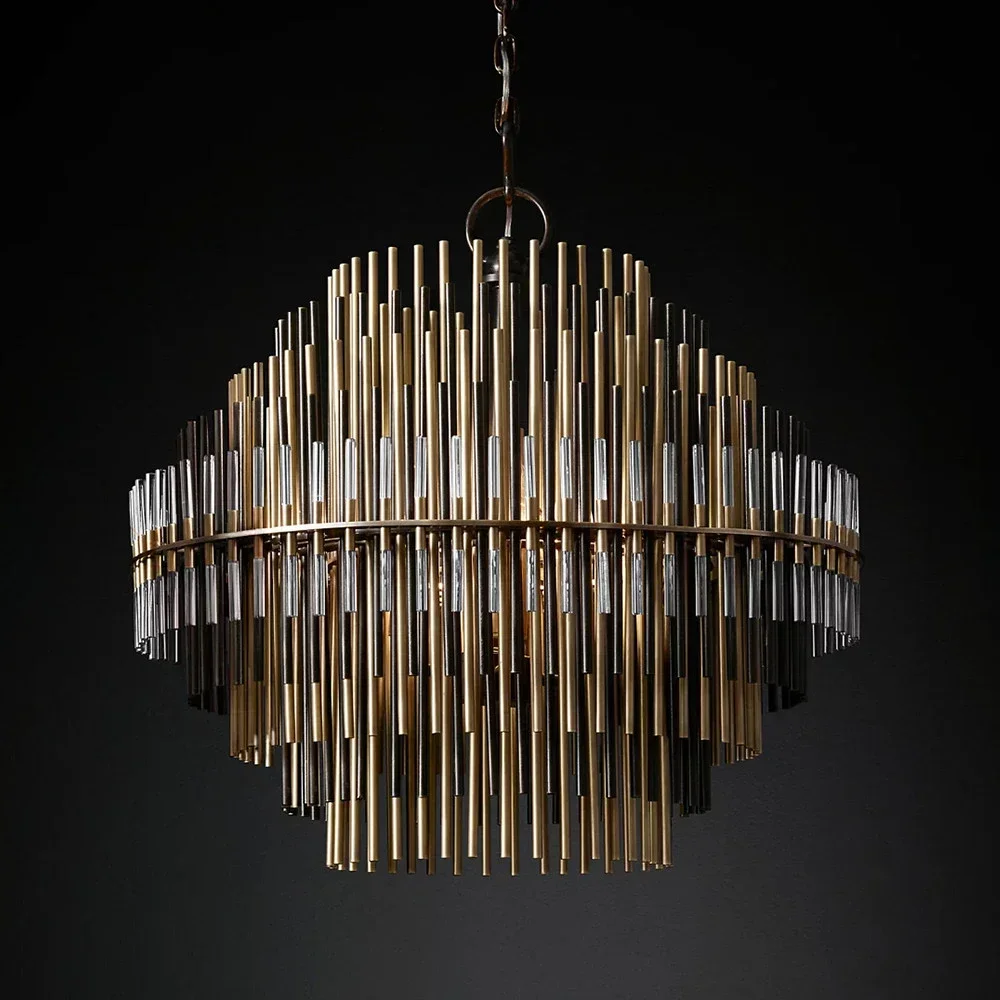 Round Chandelier Modern Glass Chandelier Luxury Lighting Brass Nickel Rods Pendant Chandelier Lamp for Living Room Bedroom