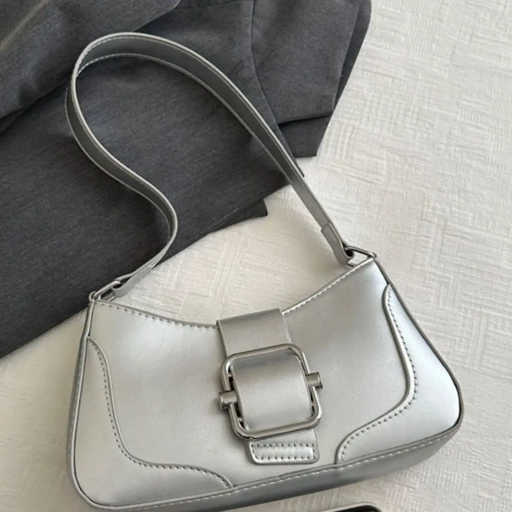 Borsa a tracolla con fibbia vintage alla moda per il tempo libero Y2k Borsa da ascella da donna Cuasal Borsa in pelle PU tinta unita per ragazze