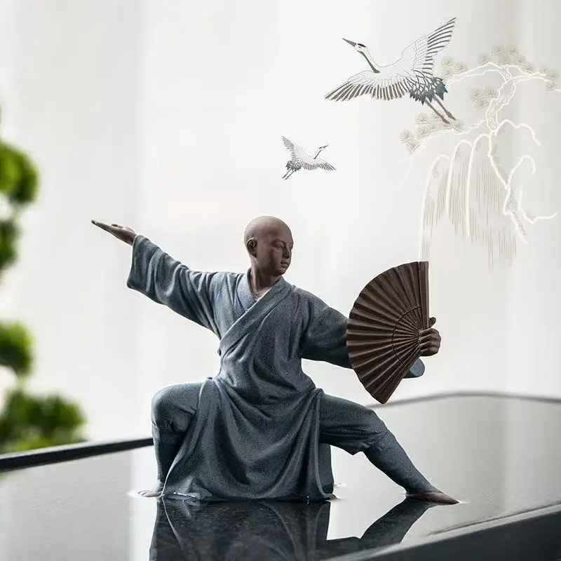 Chinese Zen Monk Ceramic Figurines Guqin Playing, Kung Fu & Praying Statues,  Buddhist Decor for Home Office Desk Tea Table Gift