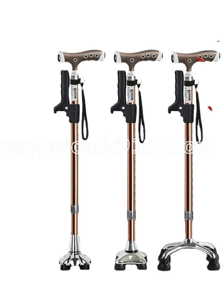 Aluminum Alloy Four-legged Crutches Anti-slip Light Massage Cane Telescopic Crutches with Light Crutches