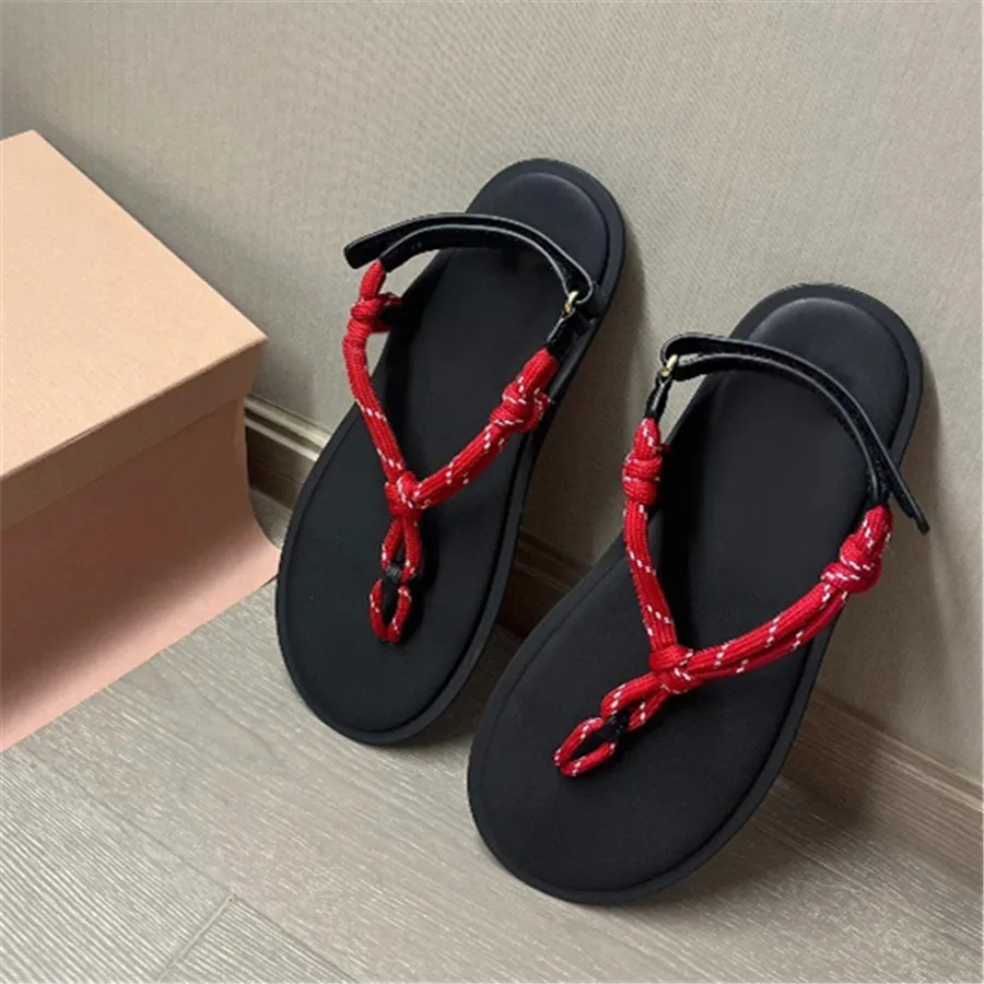 2024 New Rope sandali da donna scarpe basse Casual Summer Beach Flats Designer Sandalias Mujer Vacation infradito scivoli all\'aperto