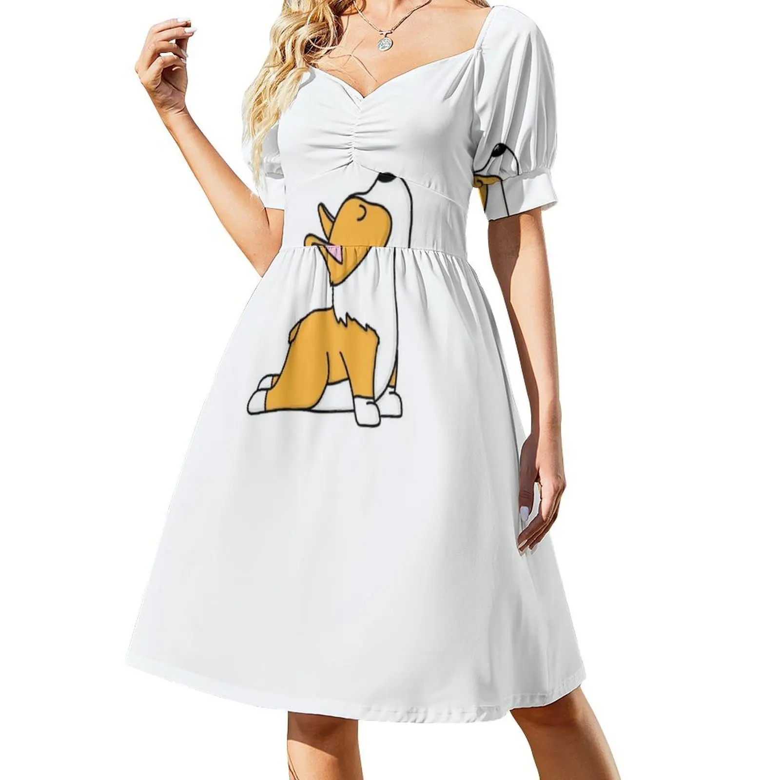 فستان أحمر/برتقالي بيمبروك ويلش كورجي كلب كبير قابل للتمدد لليوجا على الطراز الكوري للنساء فستان كاجوال أنيق للحفلات أو اليومية #2