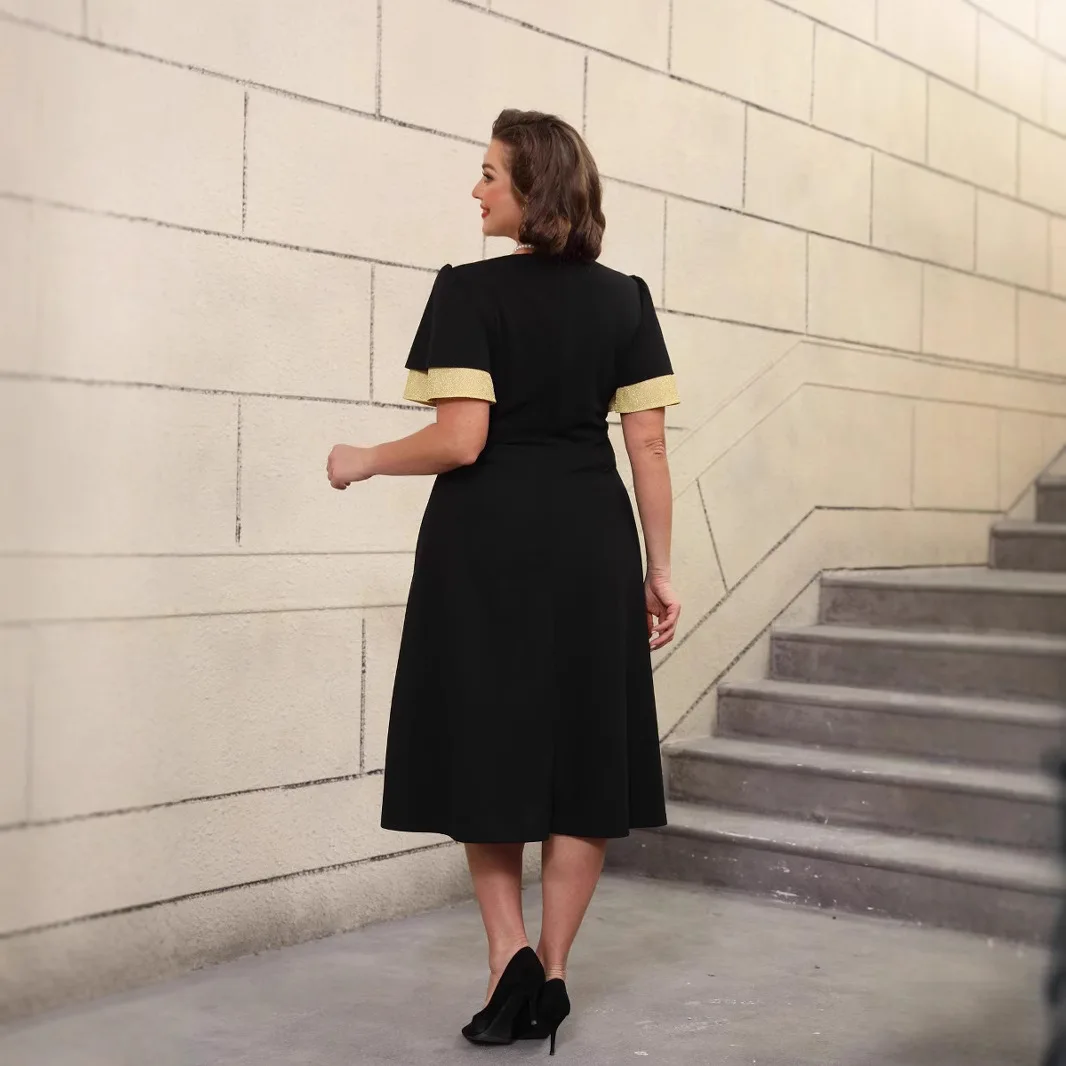 プラスサイズカラーブロックグリッタードレスフリルスリーブ A ライン痩身黒ドレス女性のドレスパーティー夏エレガンテスカジュアル Y2k