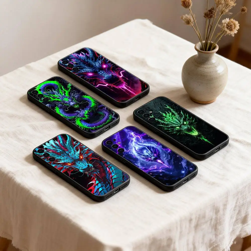 

Colorful Cool dragon Phone Case For Samsung S26,25,24,23,22,30,21,10,9,Ultra,Plus,Lite Black Soft Case