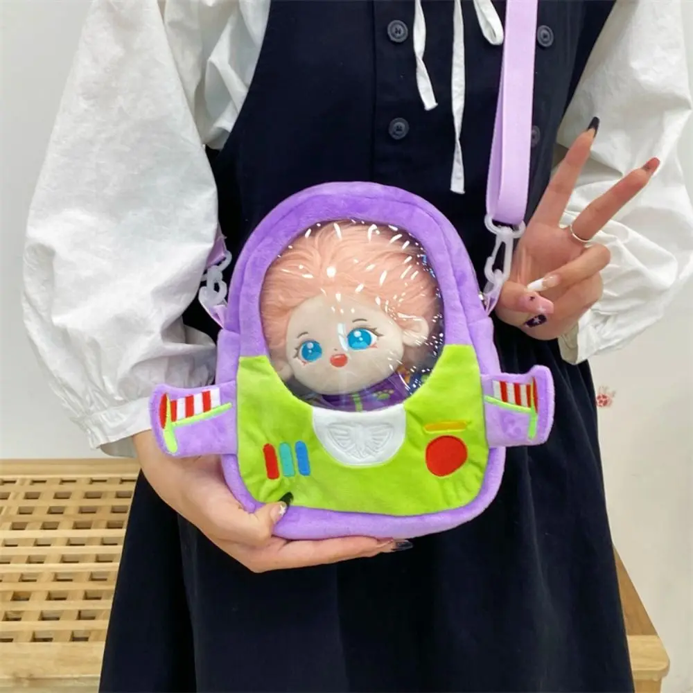 Cute Cartoon Backpacks Doll Display Bag Transparent Window Plush Shoulder Messenger Bag Rocket Satchel Crossbody Bag Girls