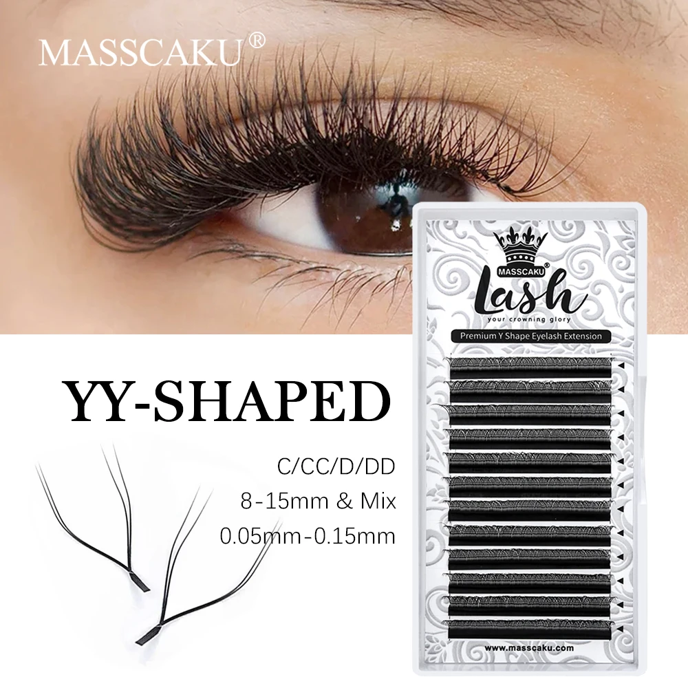 

MASSCAKU Hand Woven Premium Soft Lightweight YY Style Beauty Makeup Lashes Extensions C D 8-17mm Single/Mixed Length Eyelashes