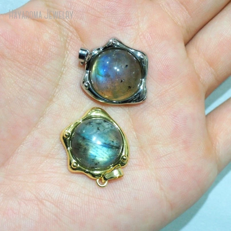 12Pcs Wholesale Geometric Free Form Color Semi-precious Stone Labradorite Jewelry Pendant PM49601