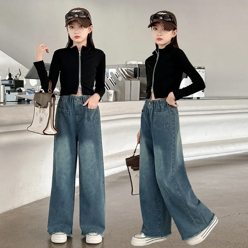 

Jeans Autumn 2024 New Style Loose Wide-leg Pants for Girls High Waist Straight Spring and Autumn Pants