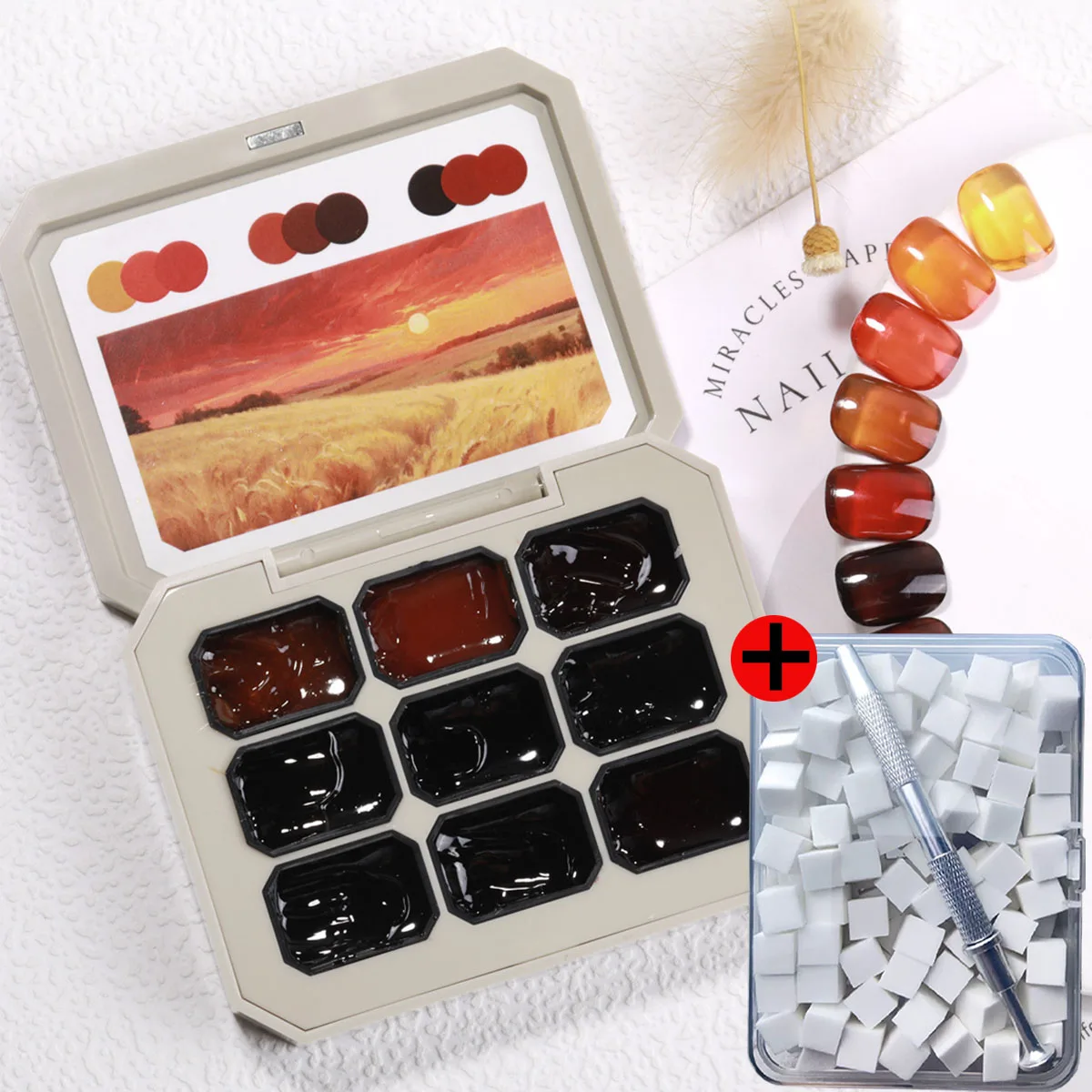 

1 компл./2 шт., твердый янтарный гель, цветная глазурь, клей, майярд, коричневый, смешанный УФ-светодиодный лак для ногтей, 1 шт., губка, зажим для зимы, сделай сам, Y2K