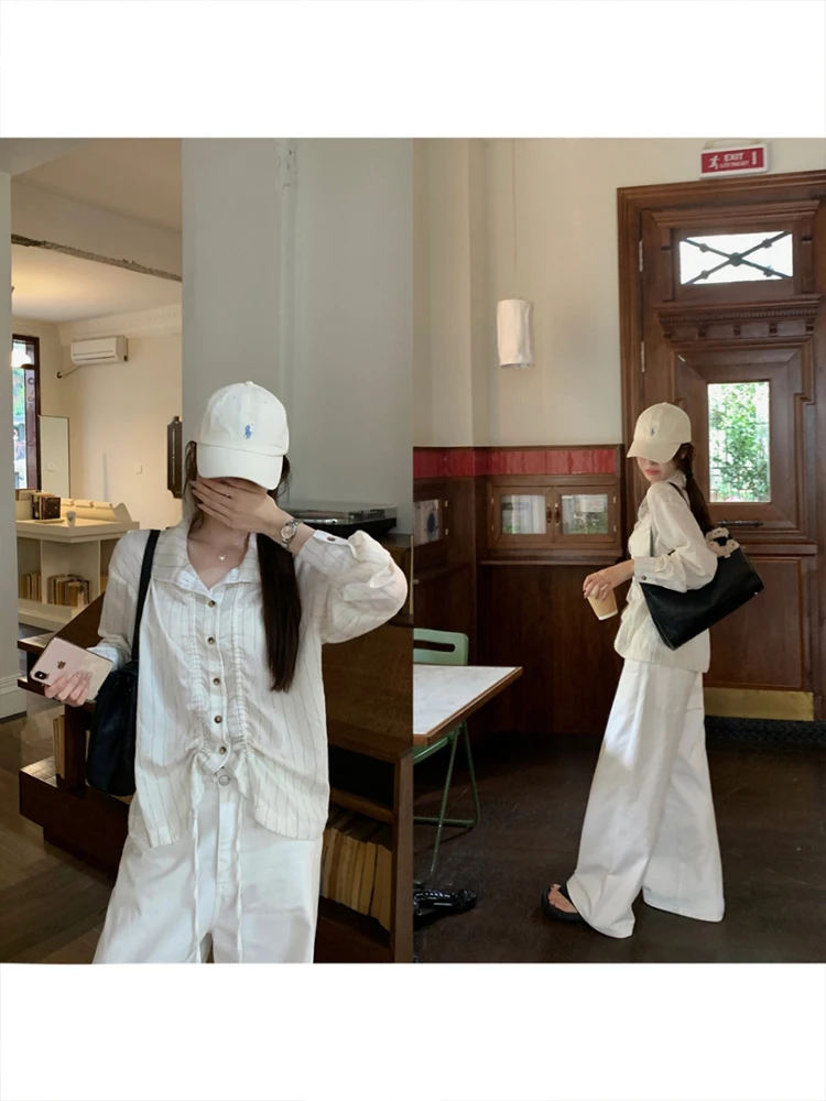 

U77 Design Sensation: Полосатая женская блузка с длинным рукавом, воротником и завязками, свободного кроя, с защитой от солнца, универсальная, для повседневной носки