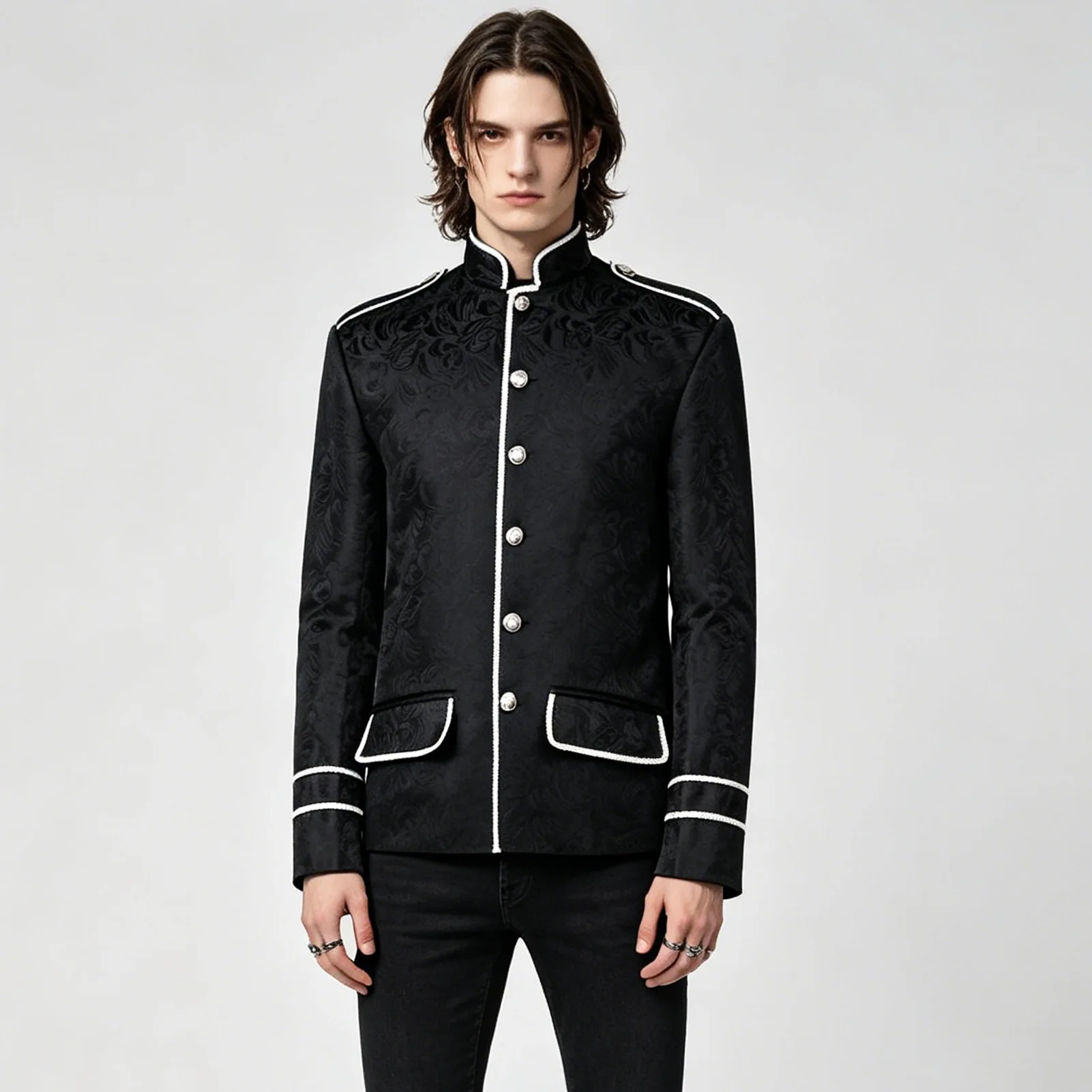 Men Medieval Steampunk Jacket Jacquard Suit Coat Gothic Victorian European American Fantasy Costume Outfit