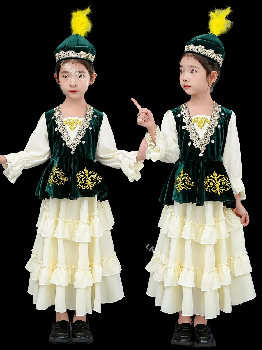 Children's Xinjiang Uyghur dance performance costumes for girls, Hui ethnic minority costumes for girls, Kazakh boys