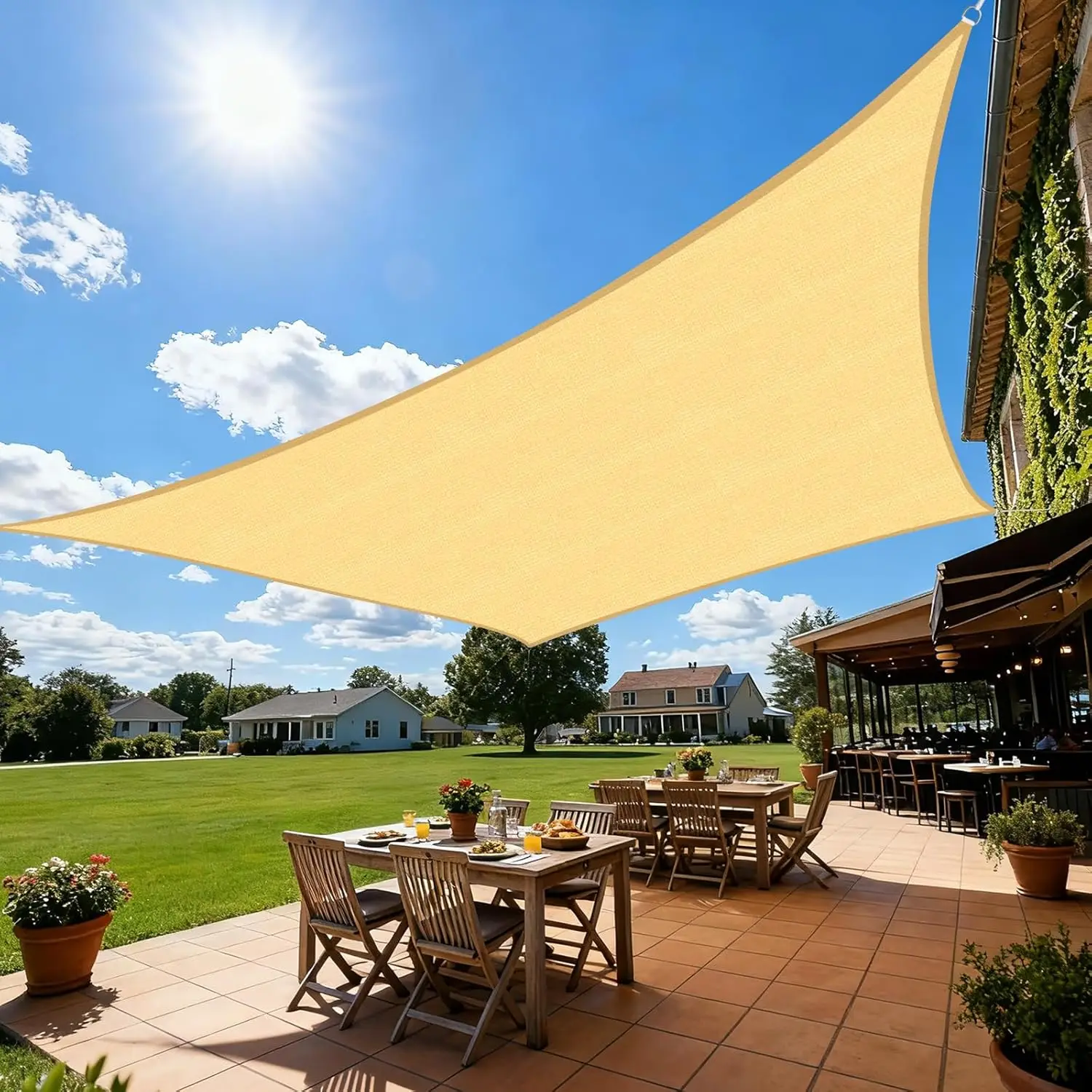 

Sun Shade Sail, 12'X18' Sand Rec le Curved Edged Sun Shade, Commercial Grade 185GSM HDPE UV Permeable Outdoor Shade Cloth fo
