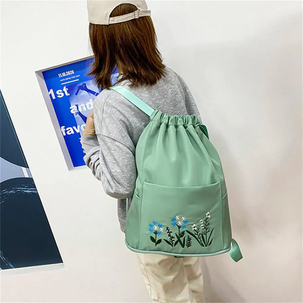 Large Portable Women Drawstring Backpack Lightweight Vintage Print Lady Travel Daypack Waterproof Foldable Shopping Bag