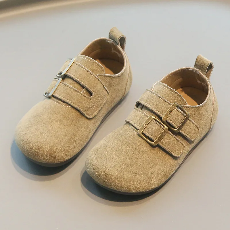 New Spring Autumn Boy Girl Vintage Suede Loafers Kids Wide Strap Soft Flat Shoes Children Casual Shallow Mule Shoes Casual Shoes