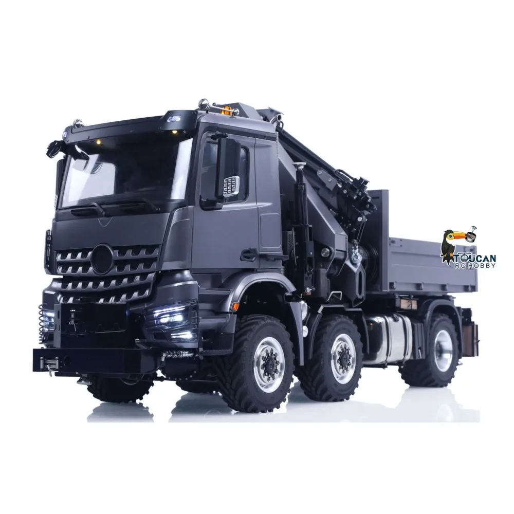 1:14 Metal Radio Control Tractor Truck 4151 AK W/ Hydraulic Crane Fly Jib 6x6 9CH RC Farm Car Sound Light Vehicle Toy Machine