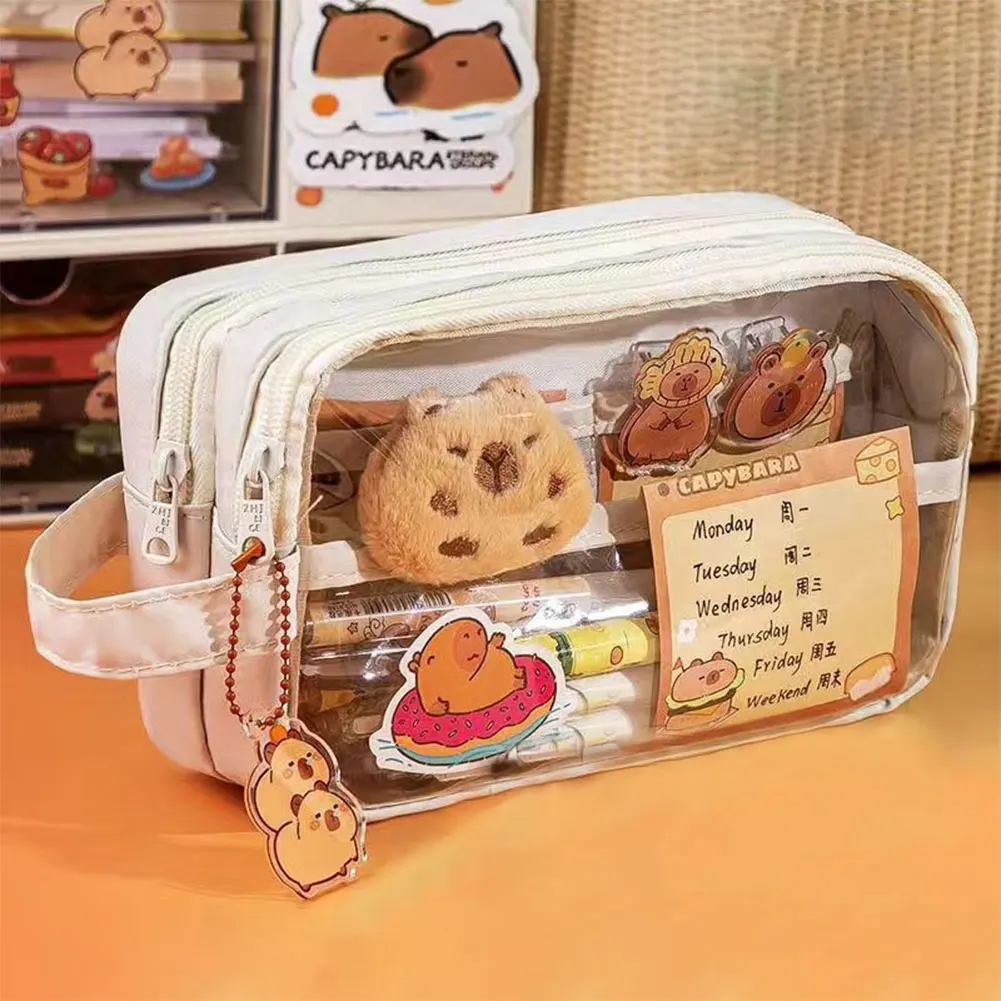 

Пенал для карандашей с отделениями, прозрачная сумка для канцелярии с наклейкой-подвеской для офиса, колледжа, школы