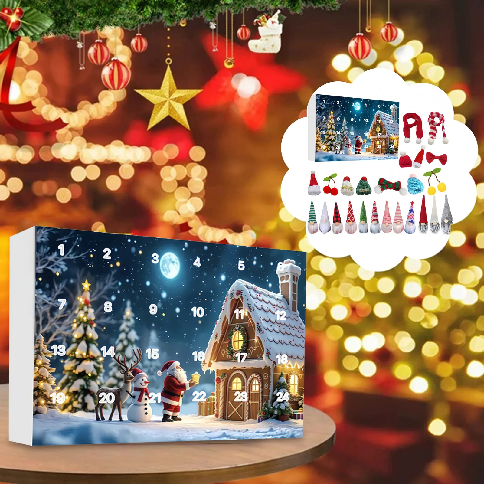 25 días de cuenta regresiva navideña para niños Gnomo navideño Caja de calendario de Adviento de cuenta regresiva de 24 días Temporizadores de arena de 2 minutos para niños