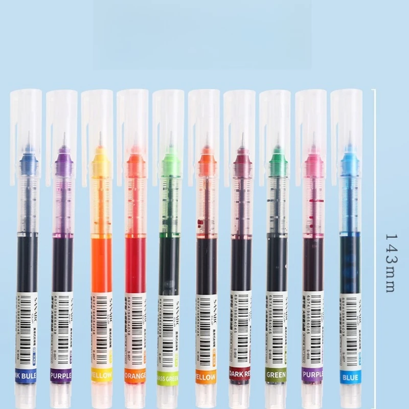 

12-цветная прямая жидкая шариковая ручка, быстросохнущая нейтральная ручка большой емкости, ручка-кисть для экзамена для студентов, ручка с игольной трубкой 0,5 мм
