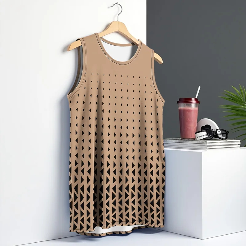 メンズレトロベストストリートファッションラウンドネックノースリーブ Tシャツプリントデイリーアウトドアスポーツフィットネスランニングトップアニマルチェック柄 Comfo