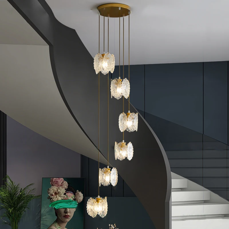 

Duplex Stairwell Long Chandelier Villa Hotel Revolving Living Room Pendant Light Dining Room Modern Loft Apartment Crystal Light