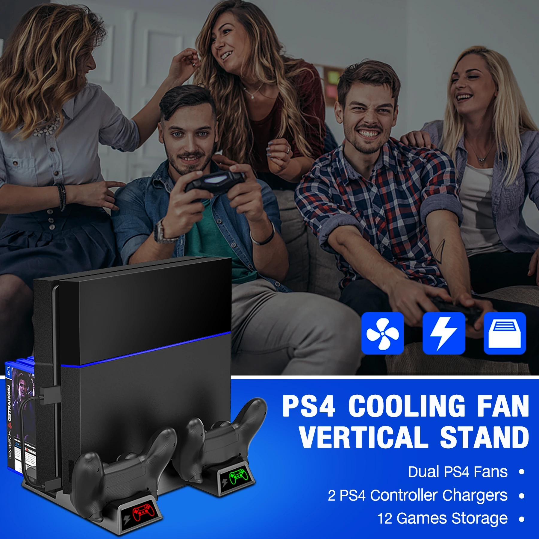 Вертикальная подставка для PS4/PS4 Slim/PS4 Pro, охлаждающий вентилятор, зарядное устройство для двух контроллеров, док-станция для зарядки консоли для Playstation 4, ps4 аксессуары