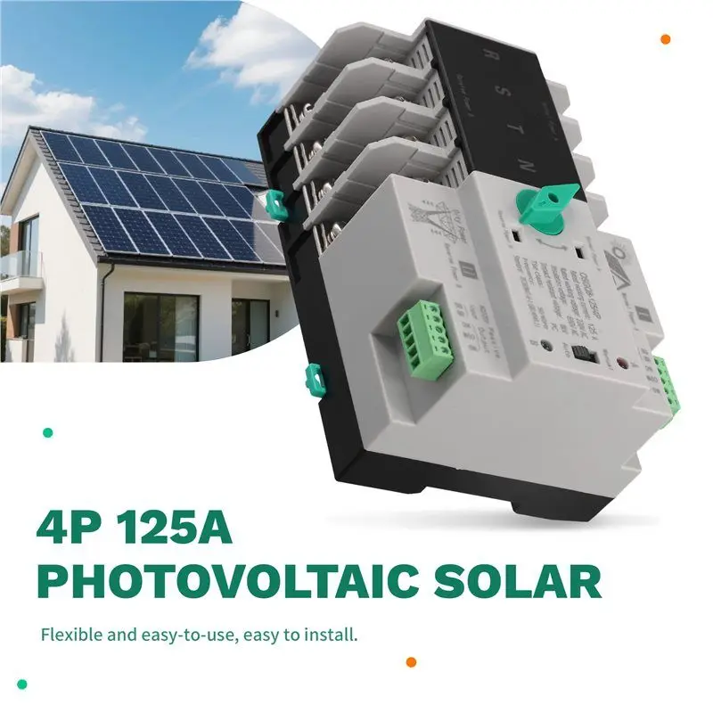 A74E-4P Din Rail ATS PV Inverter Dual Power Automatic Transfer Selector Switches Uninterrupted 125A Photovoltaic Solar
