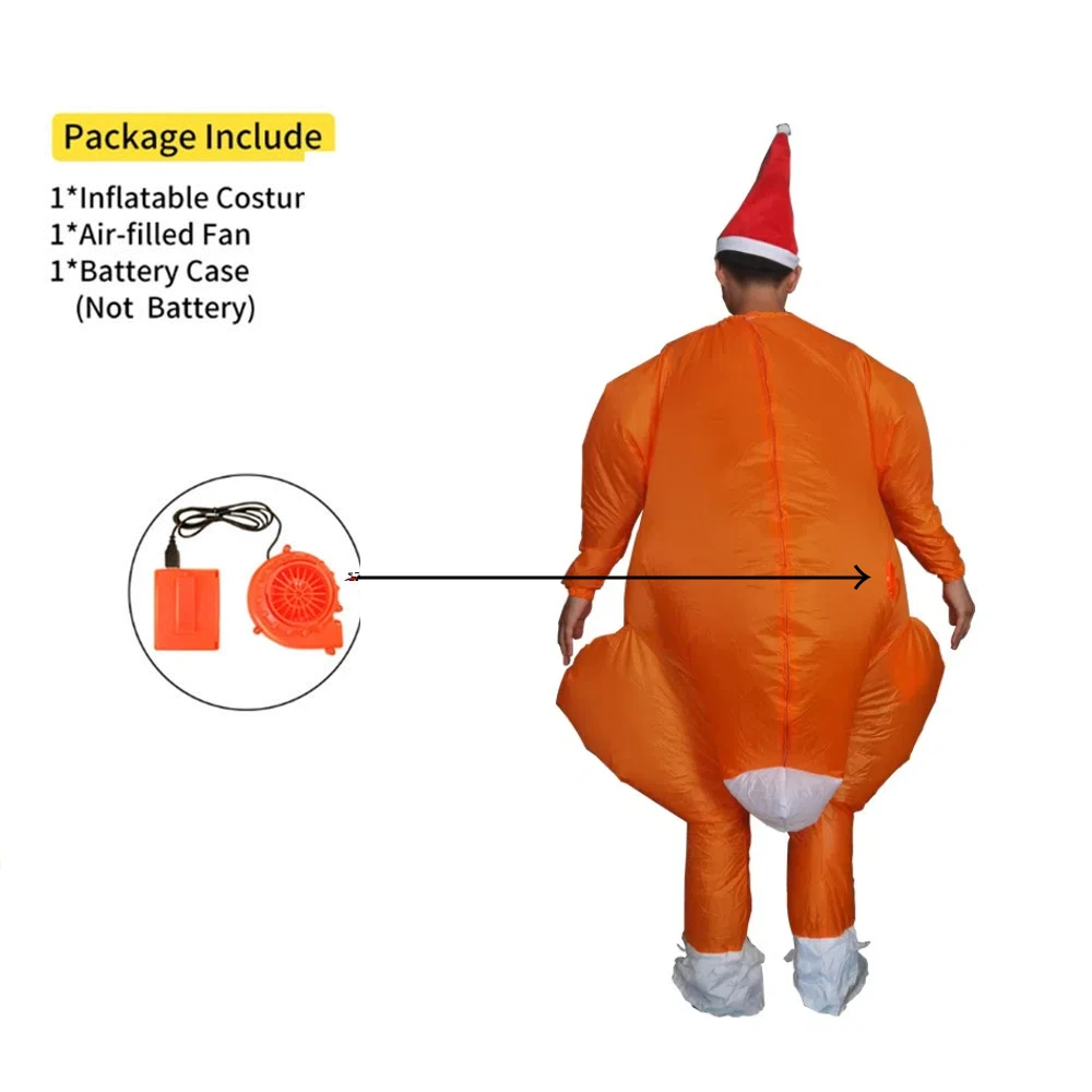 Inflatable turkey costume with Christmas hat, funny jumpsuit costume for Thanksgiving themed party