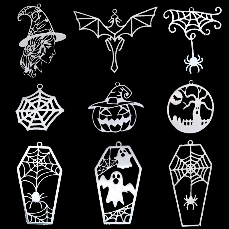 3pcs Coffin Spider Web Halloween Ghost Stainless Steel Pendant Charms for Jewelry Making DIY Craft Earrings Necklace Accessories