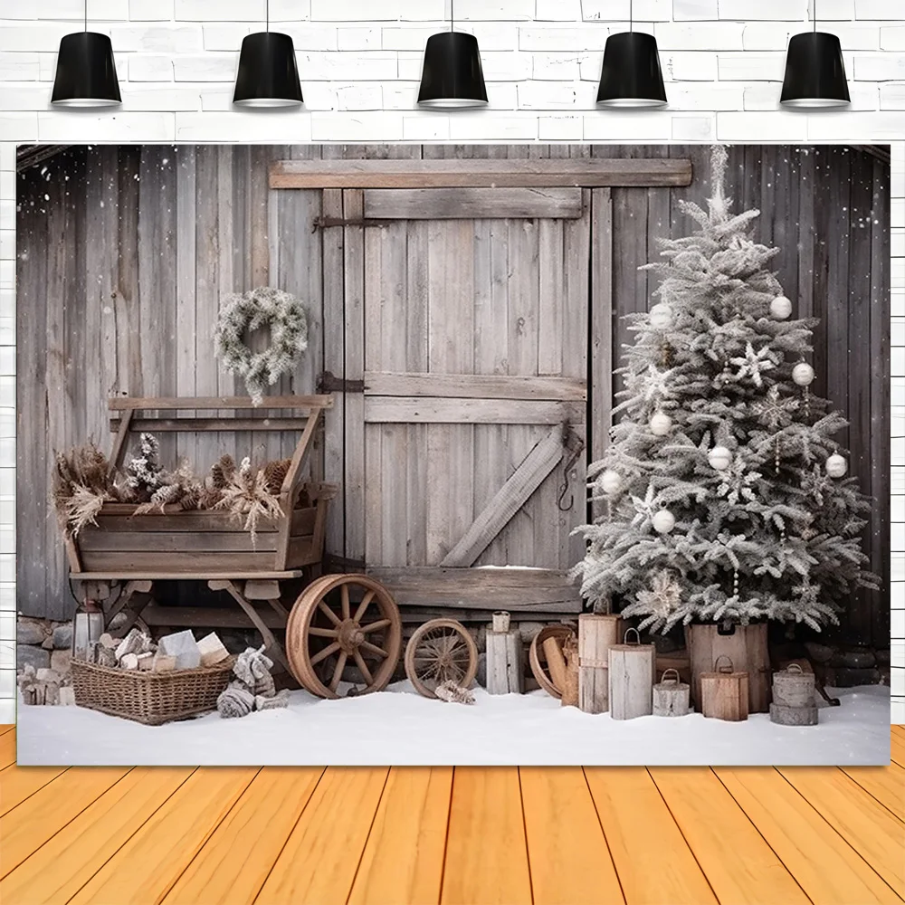 Christmas Day New Year Decoration Photography Backdrops Pinecones Snow Fireplace Xmas Tree Winter Holiday Party Background DT-18