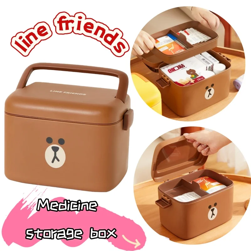 

New Line friends Brown High-value Creative Personality Home Large Capacity Multi-layer Medicine Box Cartoon Cute Storage Box