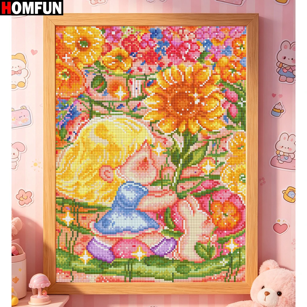 HOMFUN New Cute Diamond Painting "Sunflower Girl" Full Square Resin Drill Diy 5d Diamond Embroidery Picture Rhinestone Art
