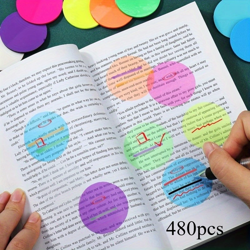 480pcs Transparent Sticky Notes, Morandi Cute Round Clear Waterproof Sticky Tabs, Translucent Book Markers Page Flags Stickers