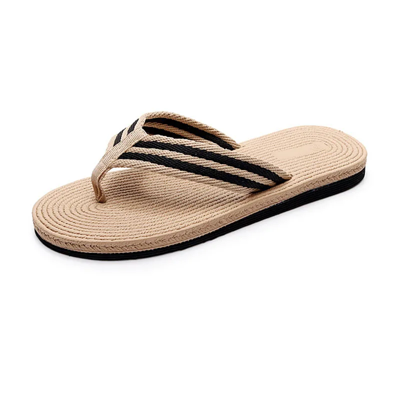 Summer Men Flip Flops Flat Sandals Outdoor Beach Shoes Man Indoor House Slides Linen Comfortable Slippers Pantuflas Hombre view 5