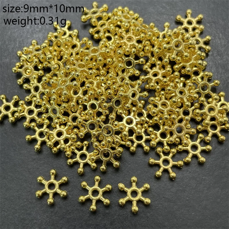 8mm 10mm Snowflake Gold Color Decoration Metal Spacer Beads Accessories For Women Needlework Beading Jewelry DIY Making