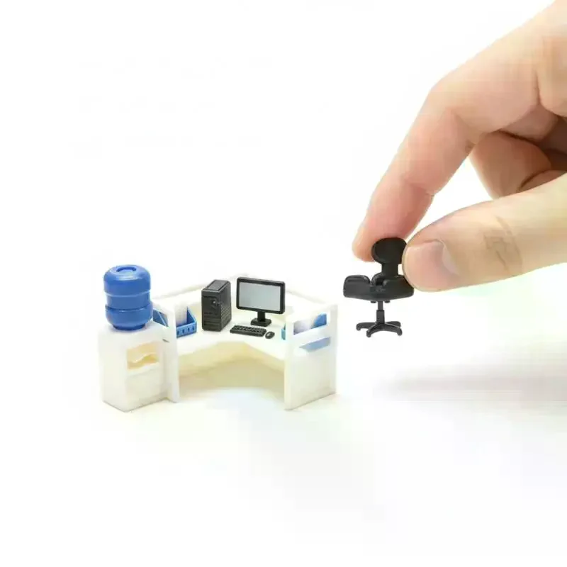 Realistic 1/12 Dollhouse Mini Computer Kit 1 Set Keyboard Desk Chair for DIY Miniature Scene Props Hobbyist Collection Gifts