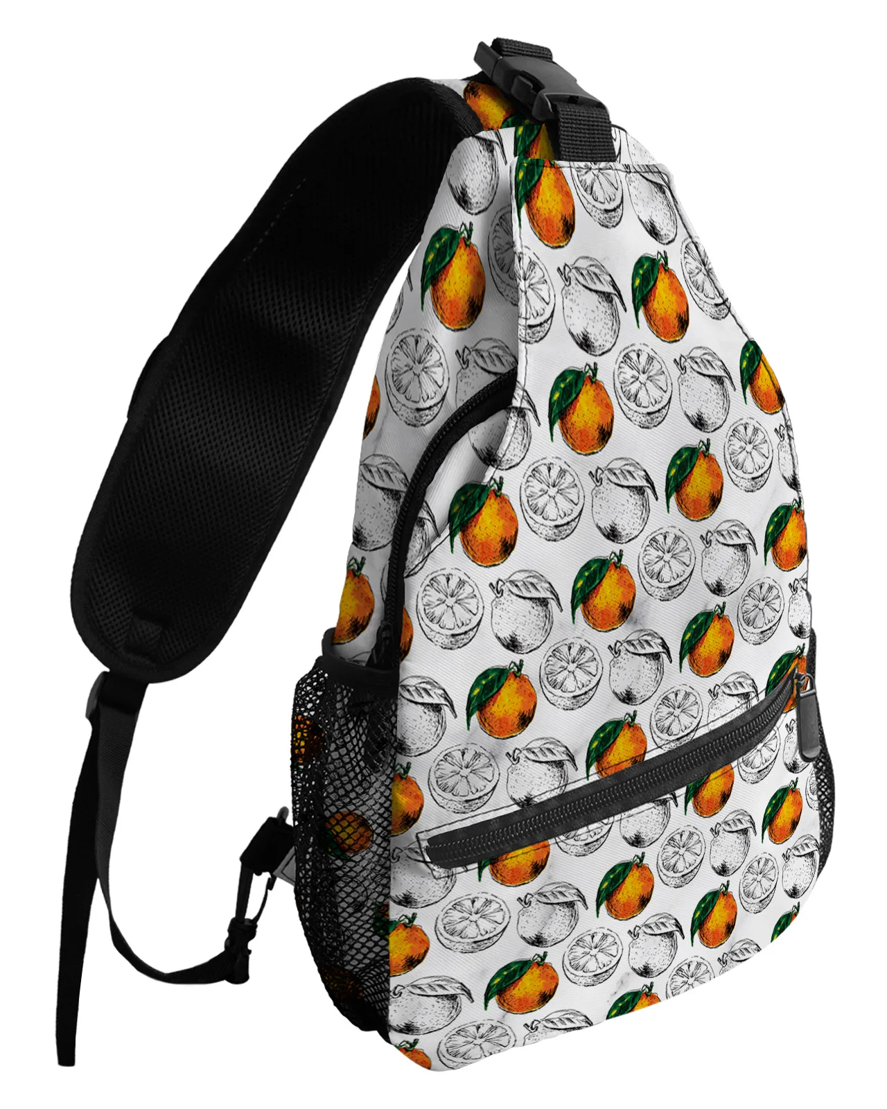 Oranges Lines Leaves Fruit Plants Chest Bags for Women Men Waterproof Shoulder Bag Outdoor Travel Sport Crossbody Bag