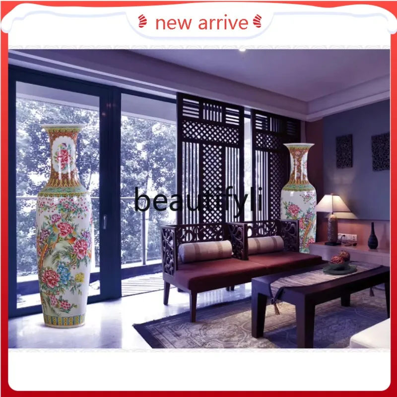 

F132 New Chinese-style pastel landscape floor-to-ceiling large vase home furnishing ceramic flower arrangement decorations