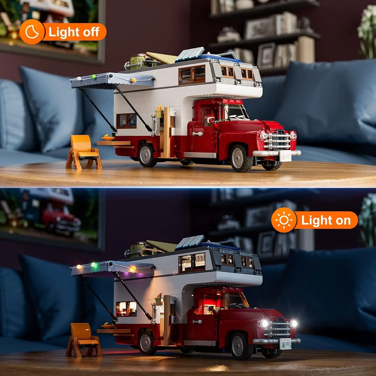 Lighting Camper-Van Building Set, Camper Vehicles Construction Building Set with LED Lighting Kit 1741 PCS for Teens & Adults