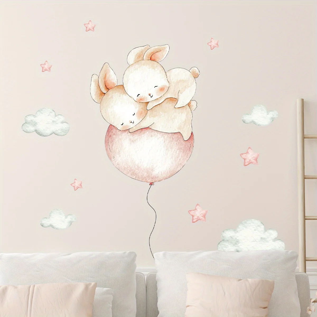 1pc Cartoon Cute  Balloon Sleeping Rabbit Wall Stickers for Children Room Kids Baby Room Wall Art Bedroom Living Room Decoration