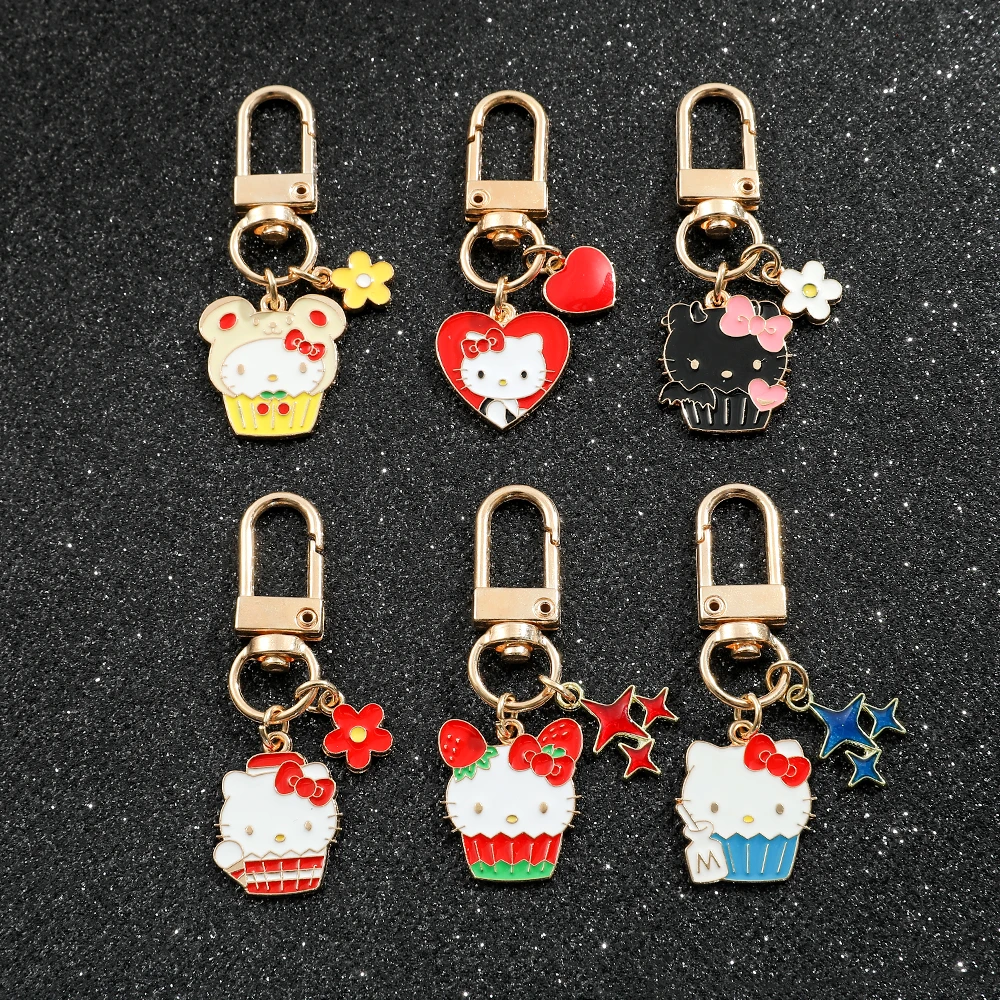 Sweet Cute Hello Kitty Cake Charm Pendant Keychain for Women Girls Fans Sanrio Keyring Birthday Wedding Party Children\'s Gifts