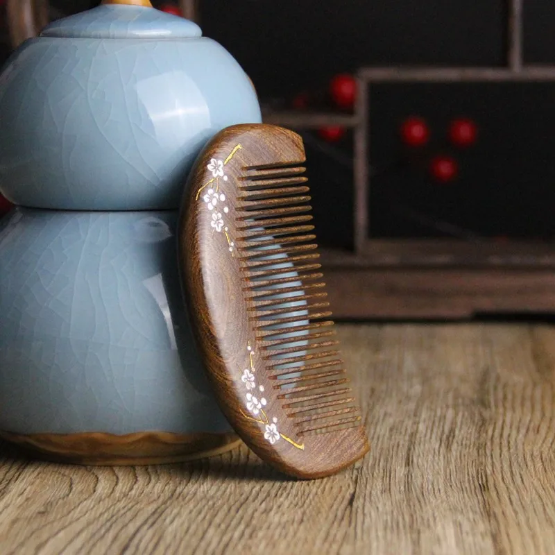 Natural Wood Comb Golden Sandalwood Scalp Massage Portable Hair Comb Anti-Static Hairbrush Head Acupuncture Point Massage Gift