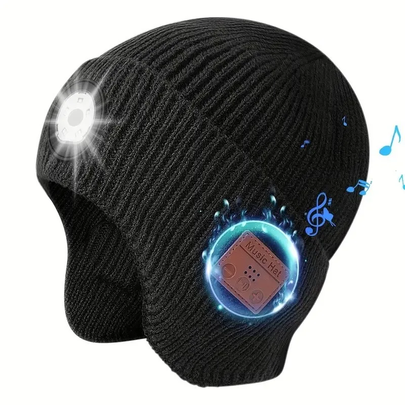 

Wireless hat Bluetooth 5.0 Outdoor winter Warm Music cap ear muffs Headset Handsfree Rechargeable Earphone Men Women knitted hat