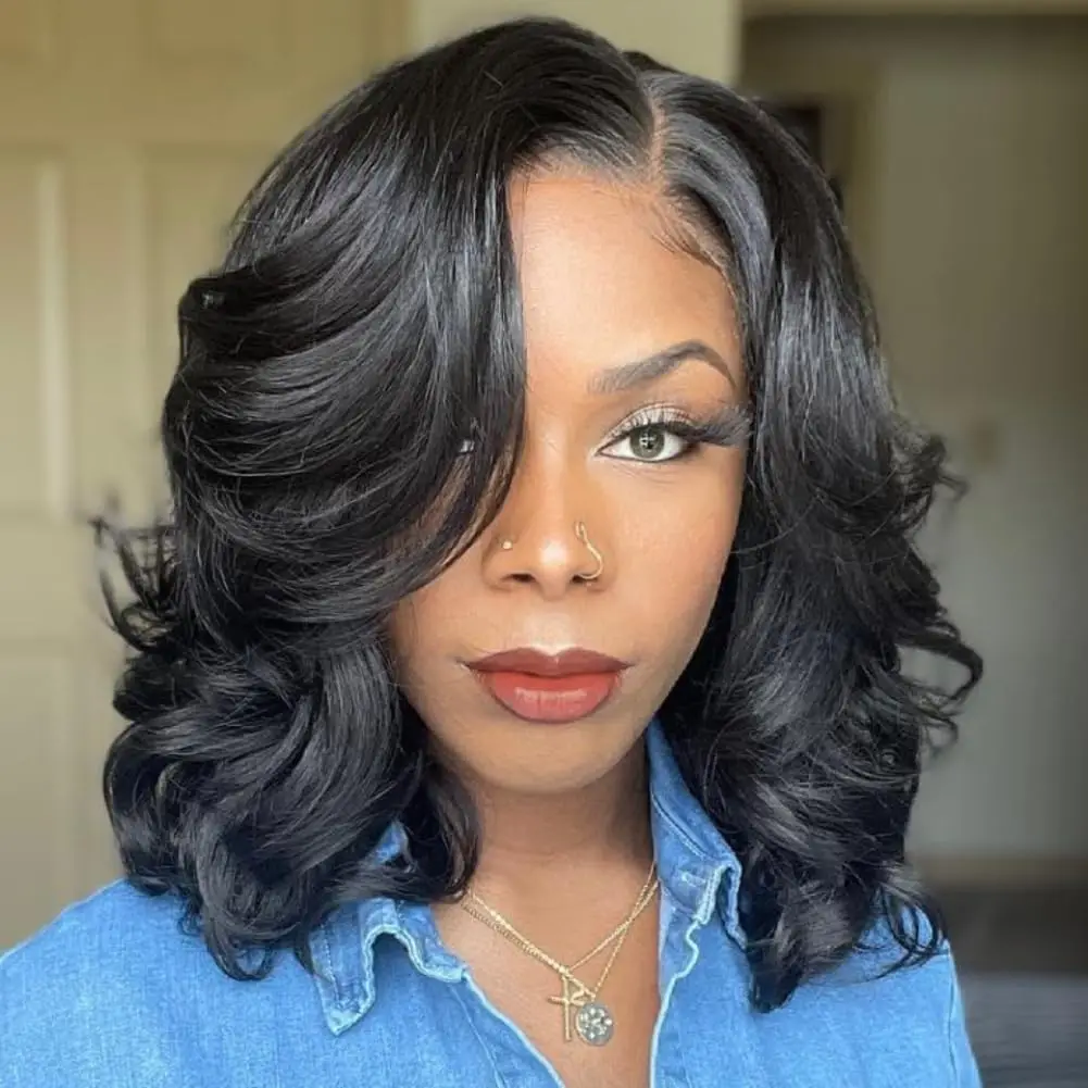 

10A Frontal Lace Wig 14 Inch Bob Wig Human Hair 180 Density Wigs for Women Bob Wigs Natural Color Body Wave Lace Front Wig