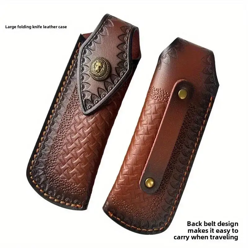 Two-layer Cowhide Real Leather Cover Folding Knife Sheath Outdoor Knife Sheath Multifunctional Knife Sheath